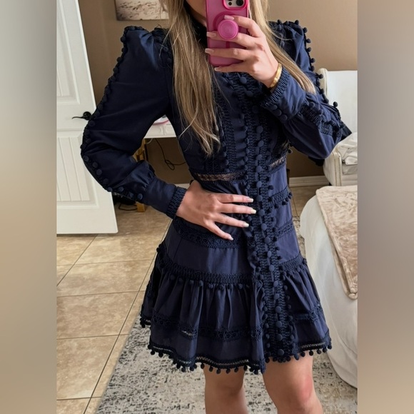 Chic Navy Blue Long Sleeve Dress - Picture 1 of 10